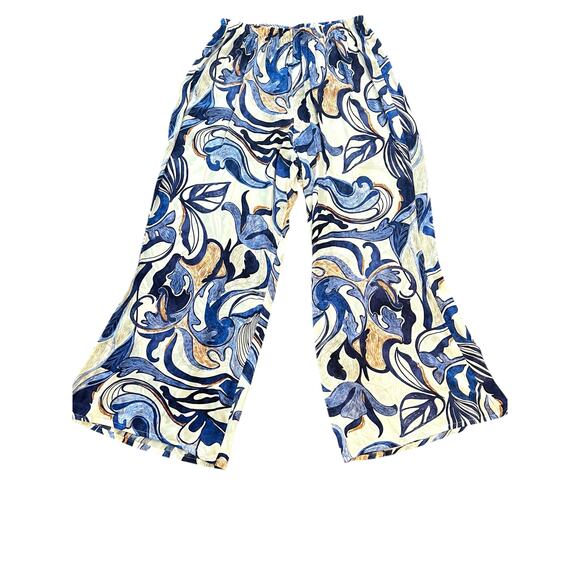 Bryn Walker Wide Leg Pants Size XXL Blue White Floral comfort Coastal Travel - Picture 3 of 8